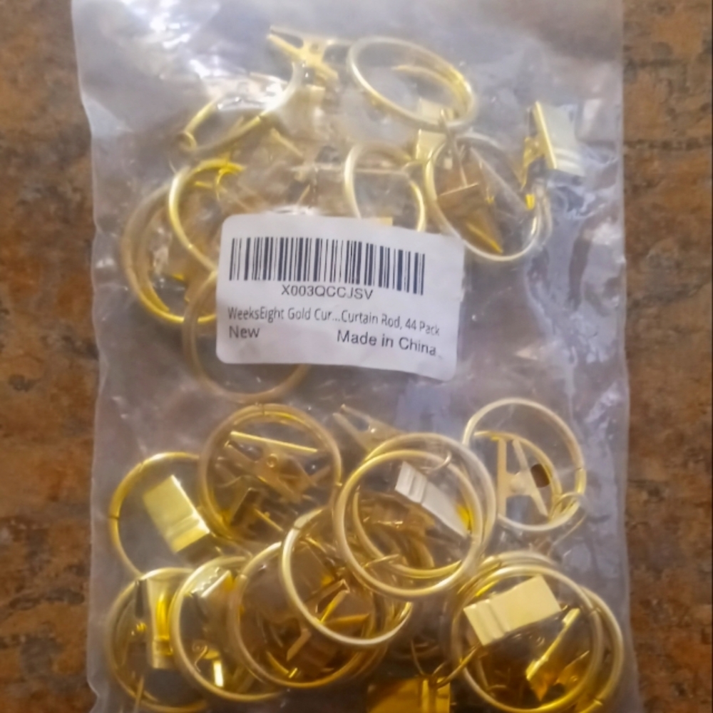 Gold Curtain Rod Rings with Clips - 44 Pack